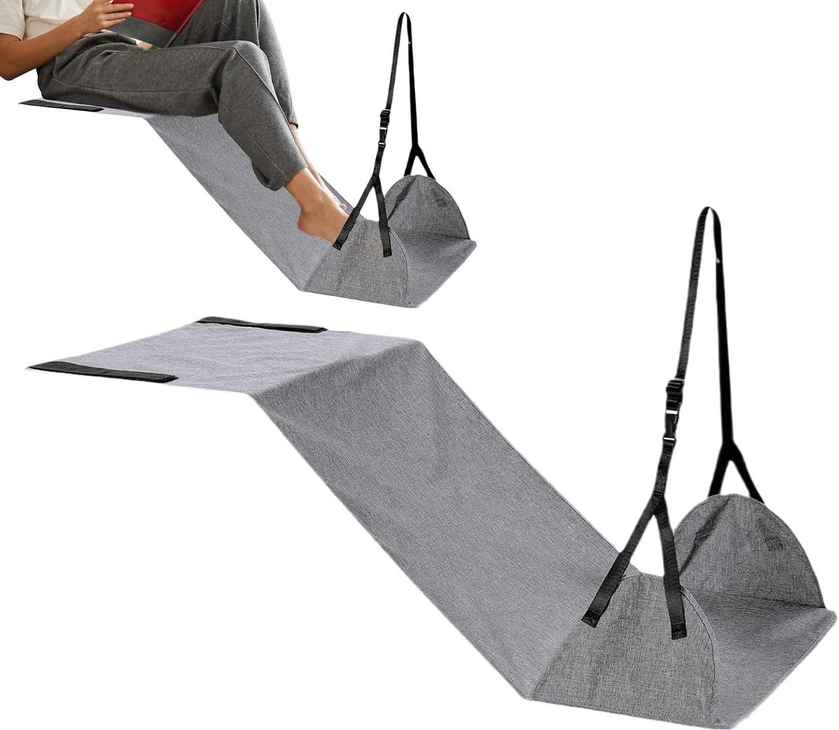 Voetsteun Hangmat - Vliegtuig Voetsteun - Reiscomfort Verhoging - Verstelbare Beensteun - 100 x 45 cm - Zwart