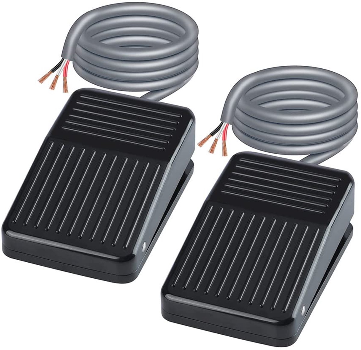 2stuks Voetpedaalschakelaar Kortstondig, 1Meter Kabel (0.5 mm² Koperdraad), 5A/250 VAC, NO/NC, voor Tafelzaag, Rolzaag, Freestafel, Verstekzaag, Houtklover, Draadstripper