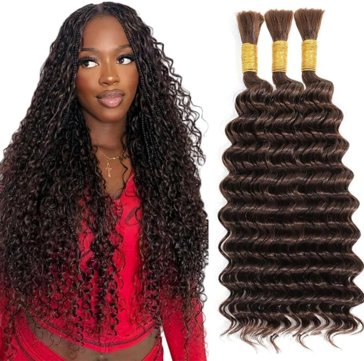 Wave Bulk hair for Braiding #4 Chocolate Brown Menselijk haar No Weft Premium Braiding Hair Extensions for Boho Braids With Minimal Tangle 3 Bundles/Pack 18 18 18 Inch