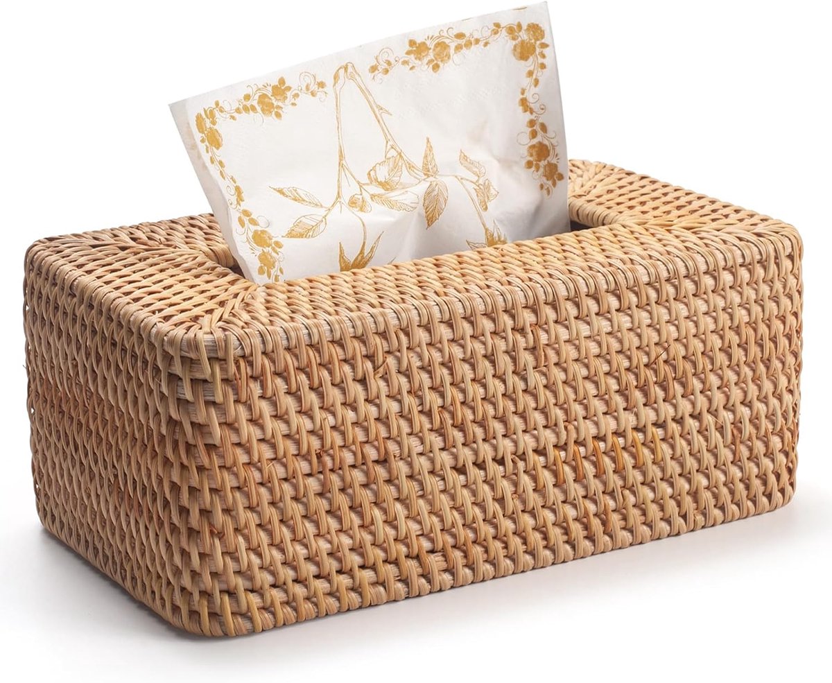 Tissue Box Cover, Rechthoekige Rieten Tissue Box Houder, Decoratieve Geweven Gezichtsweefselhouder voor Badkamer, Keuken, Woonkamer, Slaapkamer (Natuurlijk)