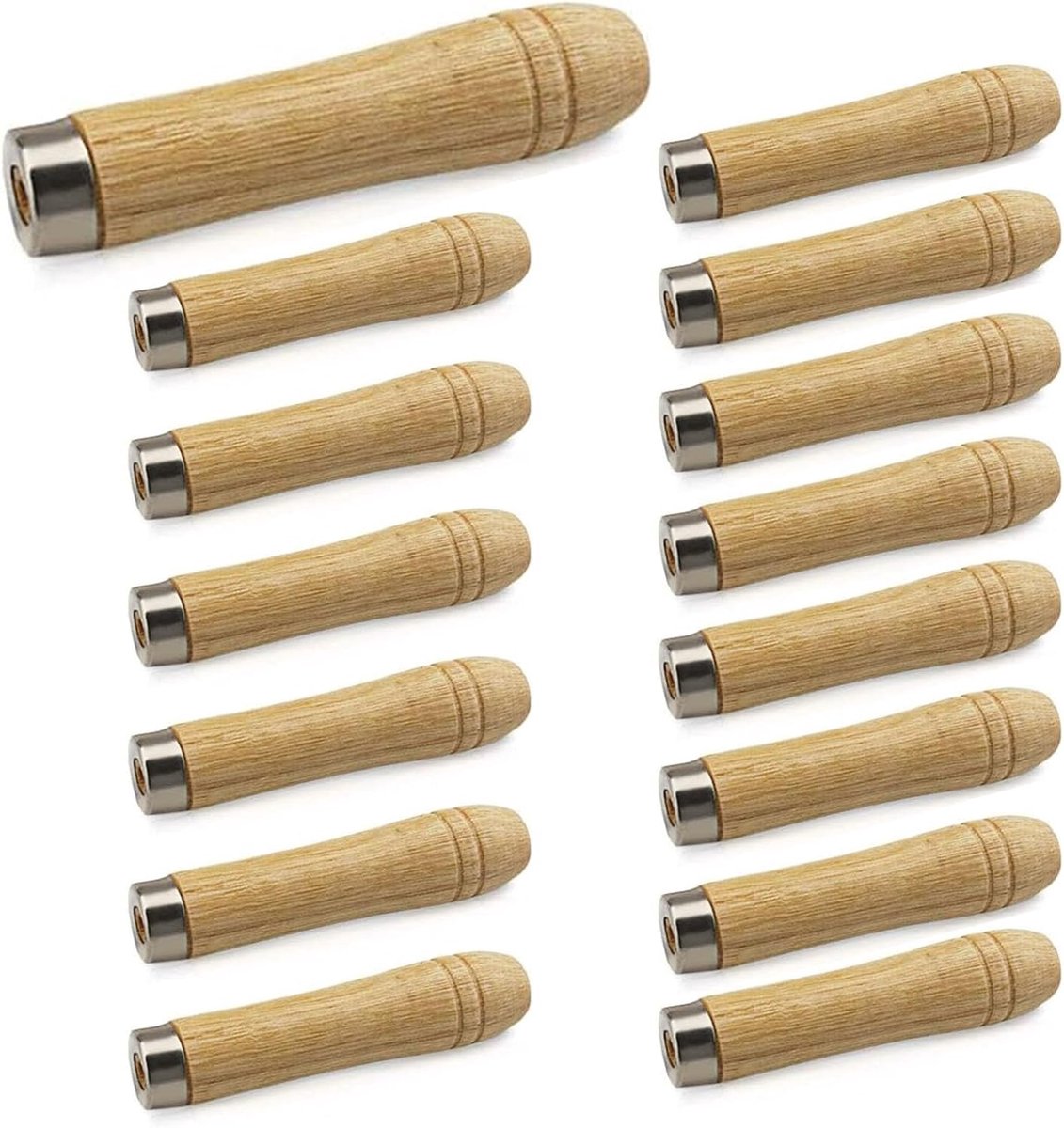 vijlgreep, vijlhandvat met sterke metalen kraag, voor houtbewerking, timmerman, gereedschap onderhoud 6 mm gat, lengte 105 mm, 15 stuks