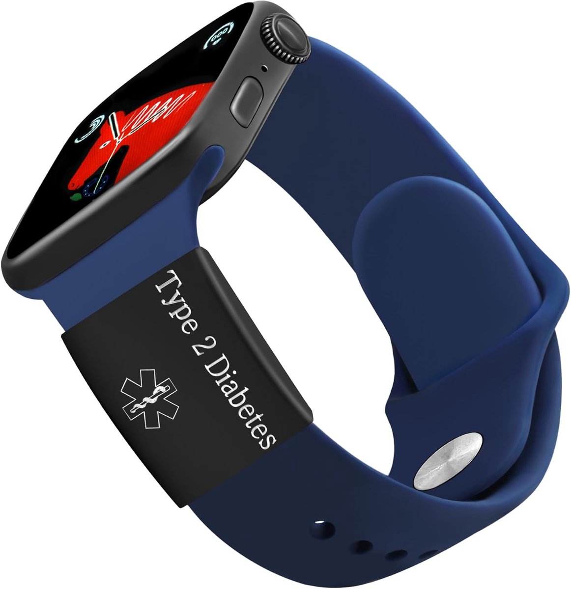 Zwarte Type 2 Diabetes Medische Alert Tag voor Mannen Vrouwen Gepersonaliseerde Gegraveerde ID Tag voor Horlogeband Identificatie Medische Tag voor Sport Smartwatch Y4313
