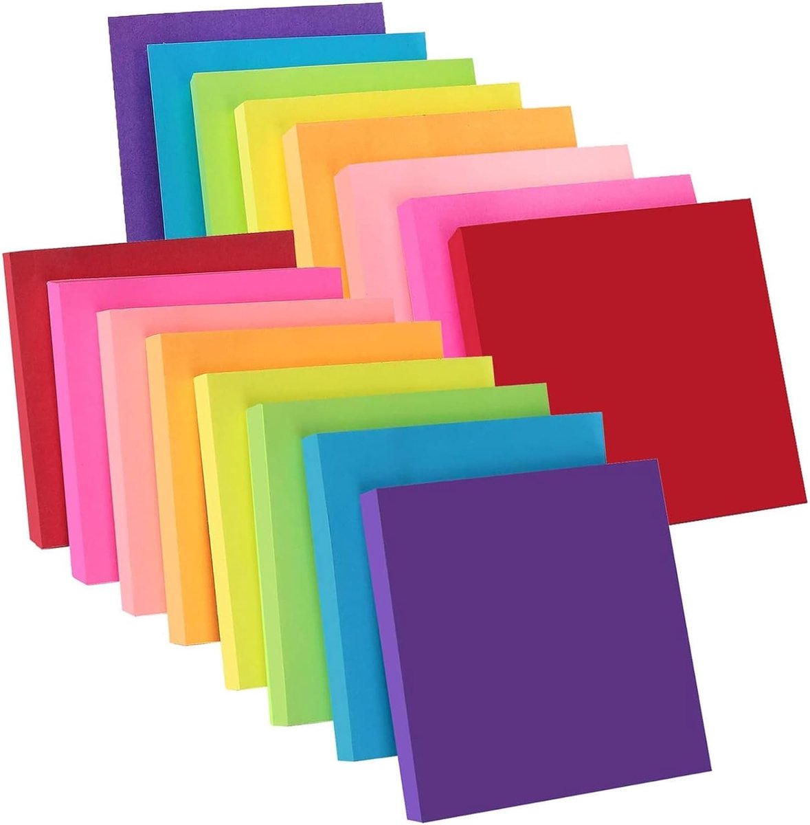 8 verschillende kleuren kleverige notities, 76 x 76 mm, 100 vellen/pad zelfklevende notities, 16 pads