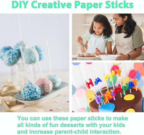 200 stuks witte cake popsticks, 10 cm voedselveilige lollystokjes voor cake pops snoep floss cupcake decoraties bakken & doe-het-zelf desserts — afbeelding 3
