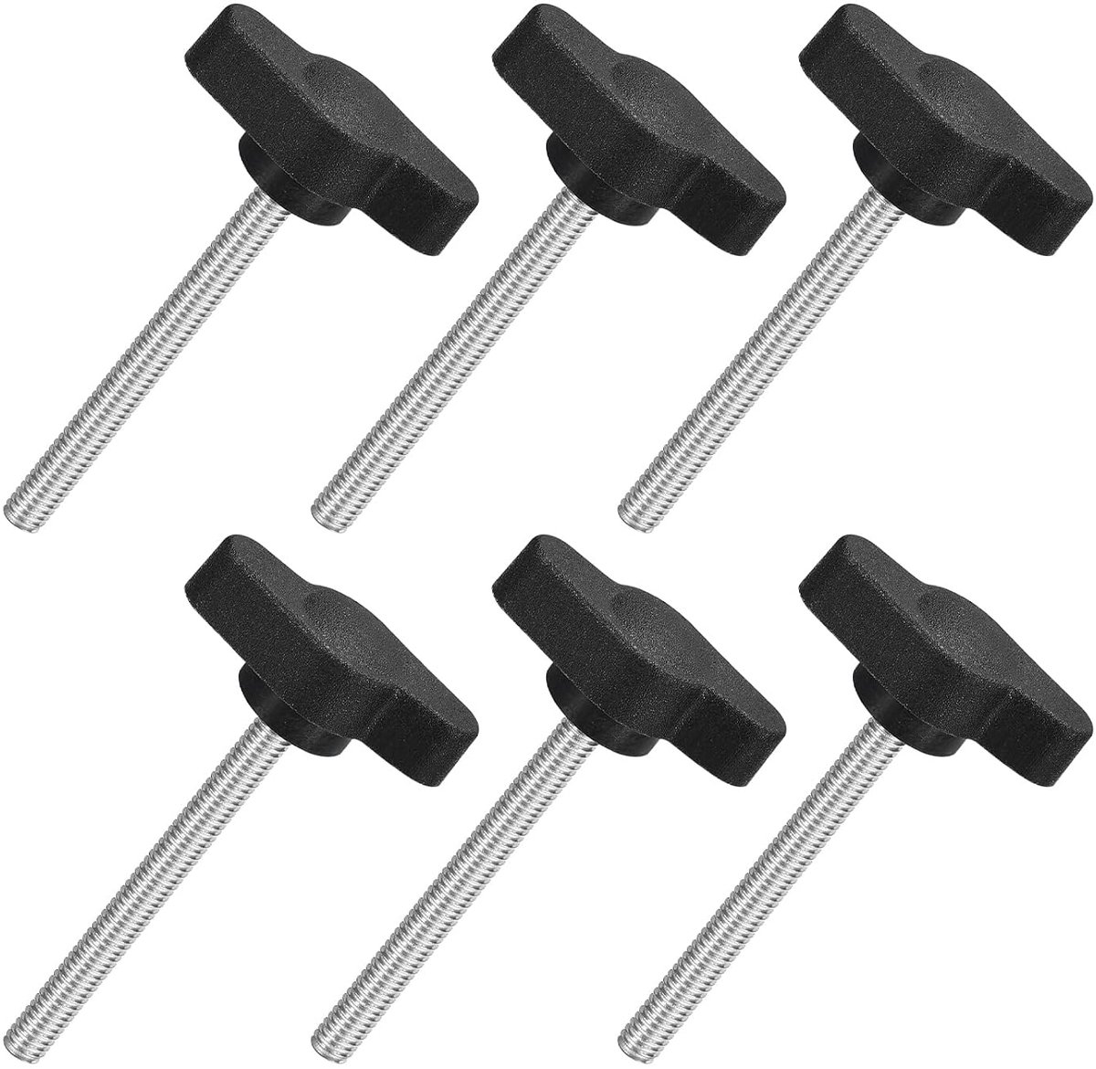 6 stuks T-vleugelschroef met grepen geribbelde schroeven, M4 x 40mm mannelijke schroef knop 304 roestvrij staal geribbelde schroef duimschroeven-greep 27mm diameter, zwart
