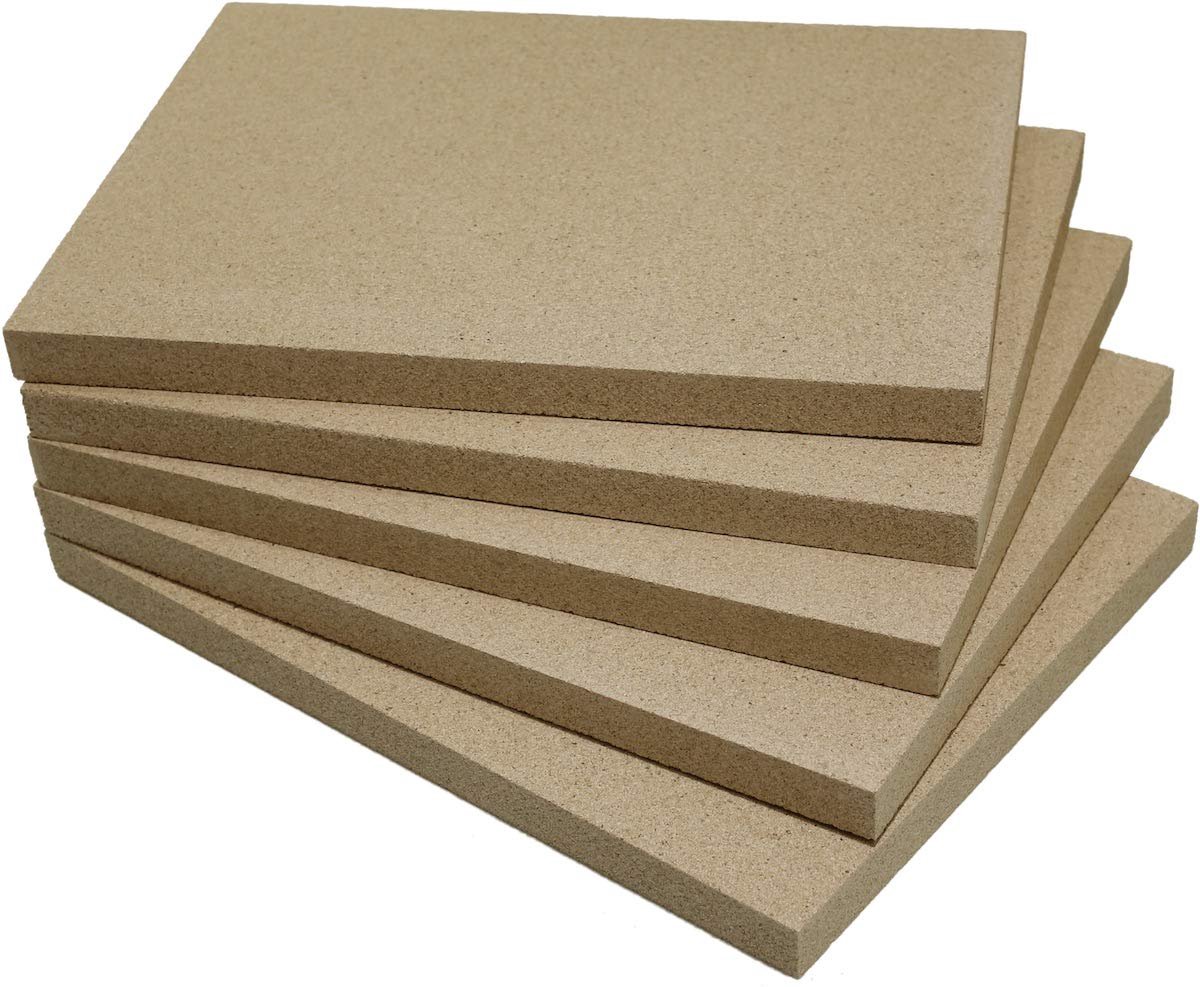 SnelShoppen - Vermiculite Vuurboxplaat - Vervanging Chamotteplaat - Vuurvast Stookplaat - 5 Stuks - 25 mm - Ideaal voor Openhaard, Oven en Fornuis