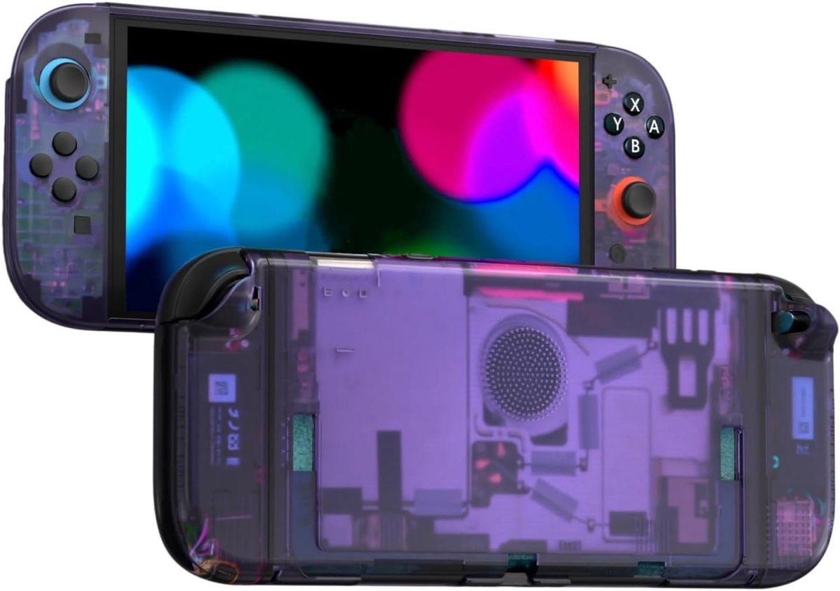 Vervangende Shell Behuizing voor Nintendo Switch 2-console, Aangepaste Schelp Controllerafdekking + Achterplaat Accessoires voor Switch 2, Transparant Paars