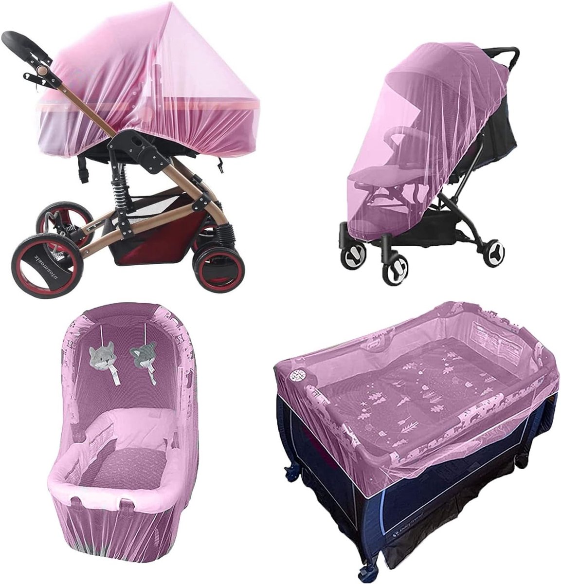 Muggennet voor kinderwagen, universeel, outdoor, muggennet, kinderwagen dankzij fijn netweefsel, scheurvast en wasbaar, ideaal vliegennet, kinderbescherming, roze