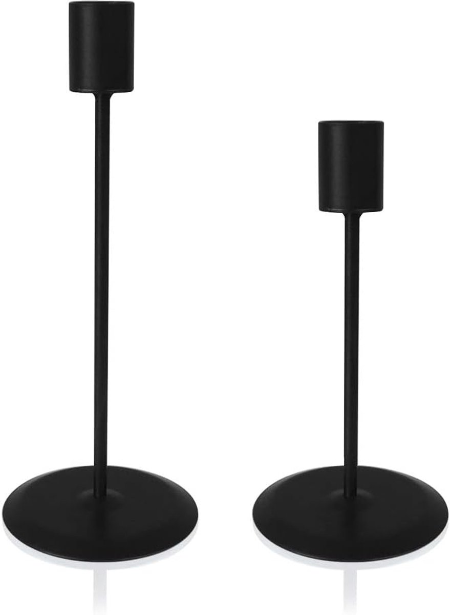 SnelShoppen - Set van 2 Zwarte Kaarsenhouders, Decoratieve Kaarsen voor Taper Kaarsen, Pillar Tafelkast Kaarsenstandaard van Metaal voor Bruiloft Deco