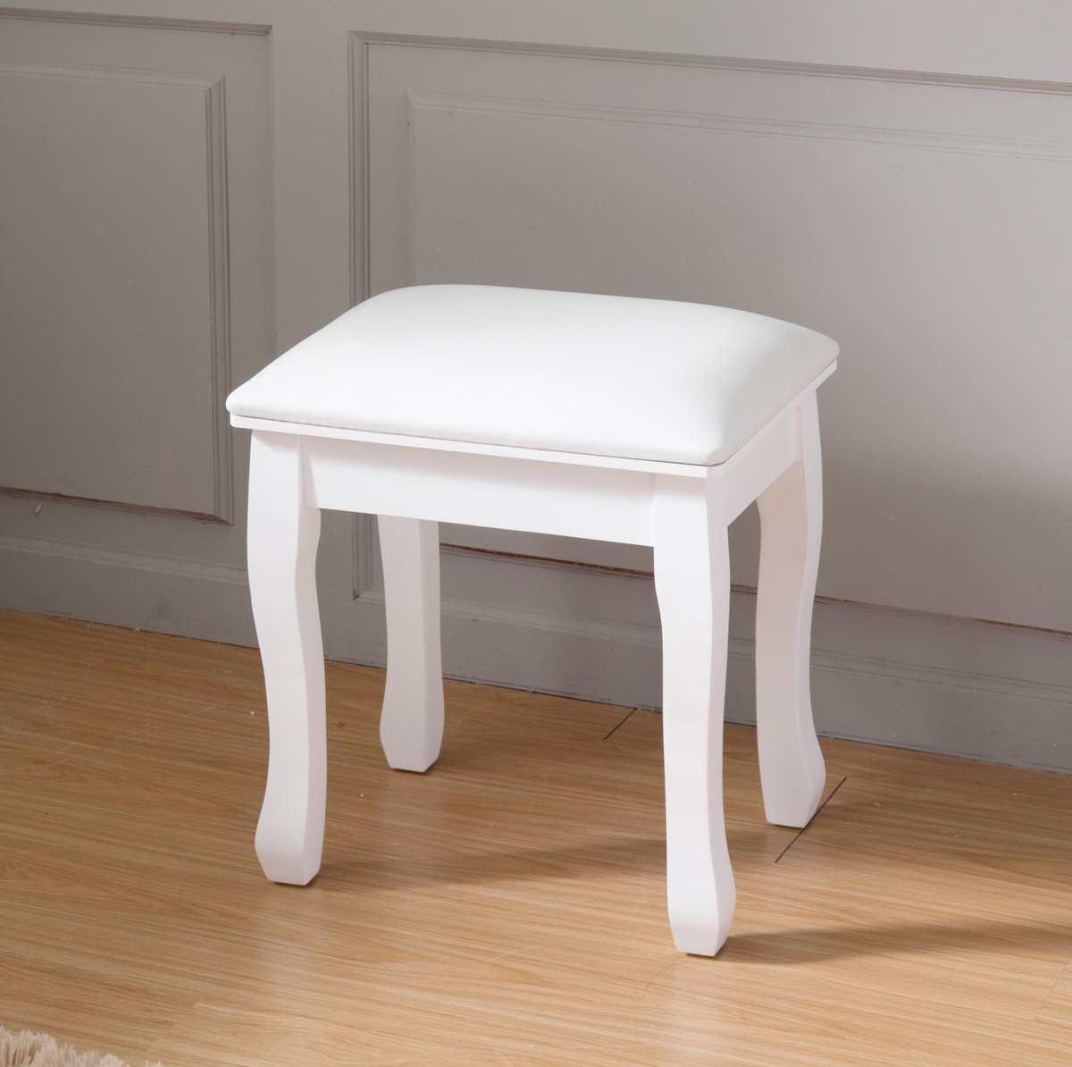 COVREO Hocker 43x33x45 cm wit, hout en kunstleer zonder rugleuning