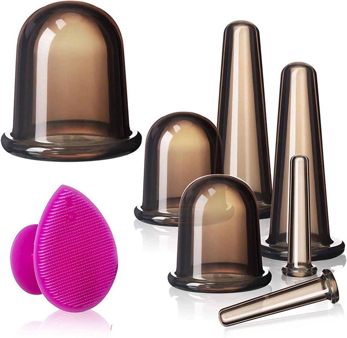 SnelShoppen - Silicone Cups Massage Set voor Gezicht en Ogen, Schröpftherapy Set met Huid Exfoliatie Borstel voor Gezicht en Hals (Klein Medium Groot,