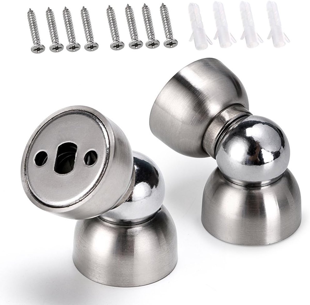 SnelShoppen - Set van 2 RVS Deurhouders Mini Magnetische Deurstoppers Wandgemonteerd RVS Deurstoppers (Zilver)