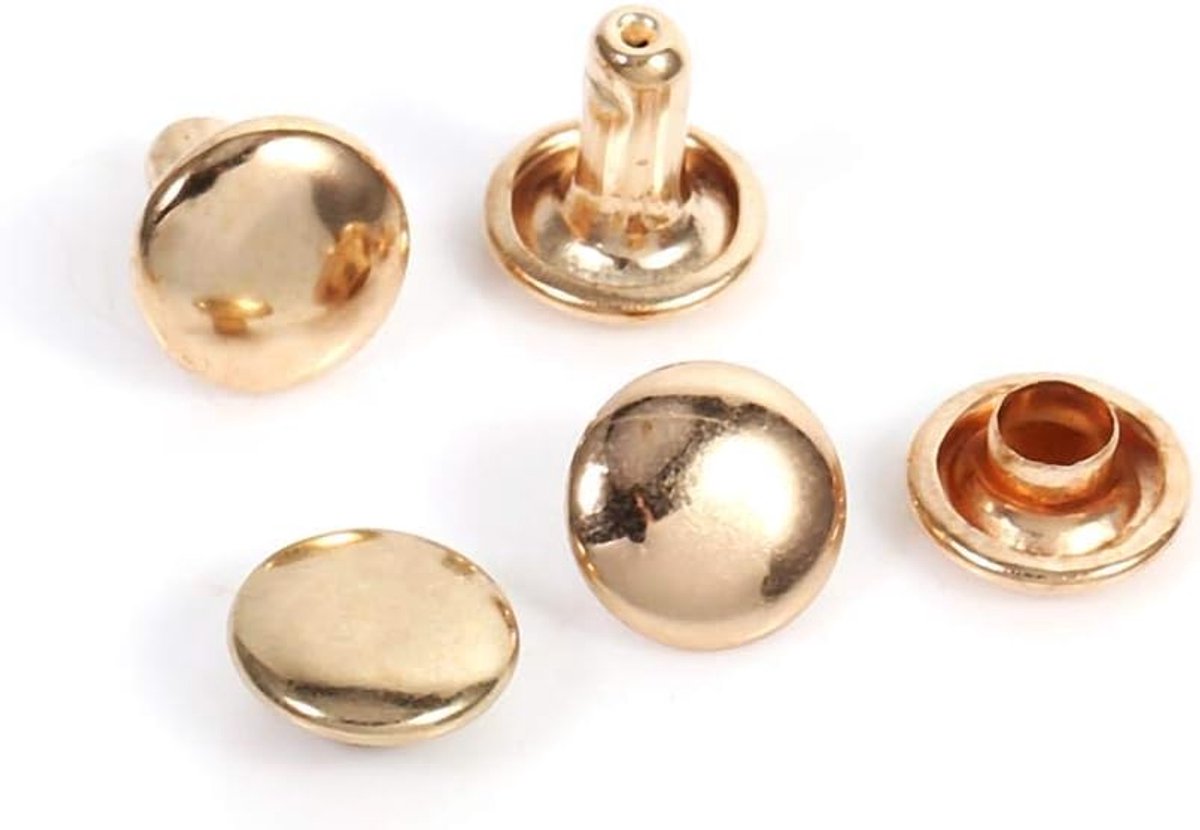 SnelShoppen - 100 Stuks Dubbele Sluiting Nieten, Metaal Nieten, DIY Nieten, Handwerken, 8 x 8 mm (Goud)