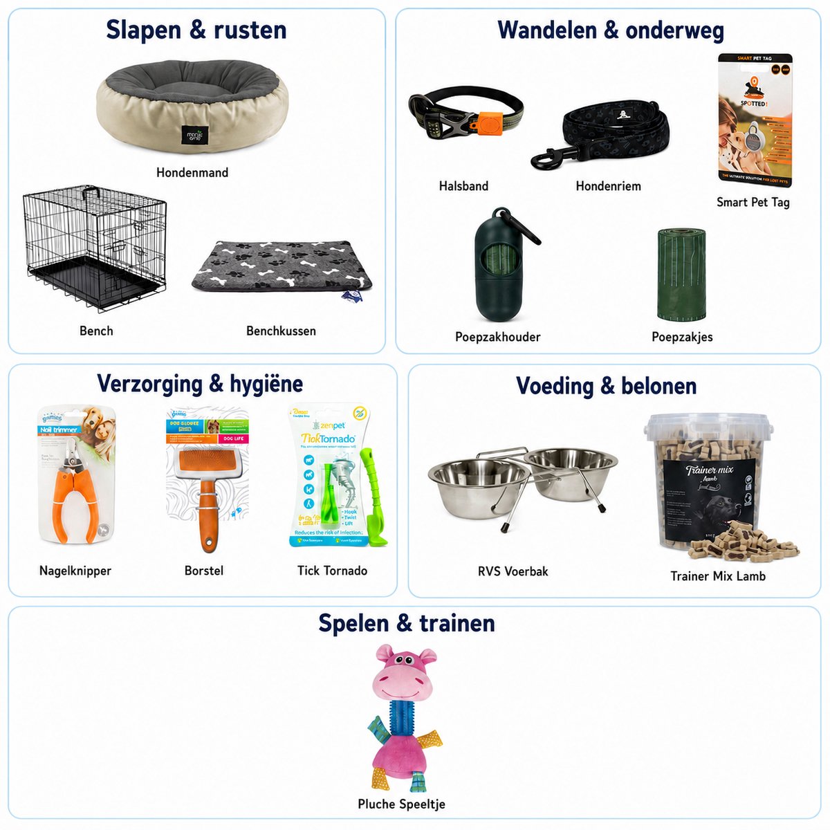 Puppy Pakket Hond met Bench 14-delig – Puppypakket Starterset met Benchkussen, Mandje, Riem en Halsband thumbnail 6
