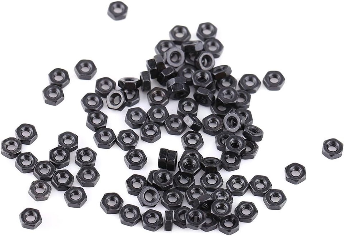SnelShoppen - 100 Stuks Zwarte Zink Moeren M2-M5, Hexagon Moeren van Gegalvaniseerd Koolstofstaal, Voor M2, M2.5, M3, M4, M5, Perfecte Vervanging voor