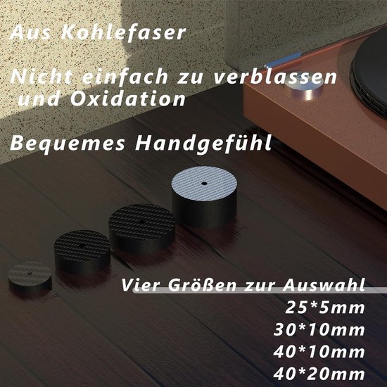 4 Pack HiFi Speaker Spike Pads 25x5mm CF255 Carbon Fiber Isolatie Voeten Vibration Dampers voor Versterker Subwoofer Platenspeler Zwart van Merkloos — afbeelding 5
