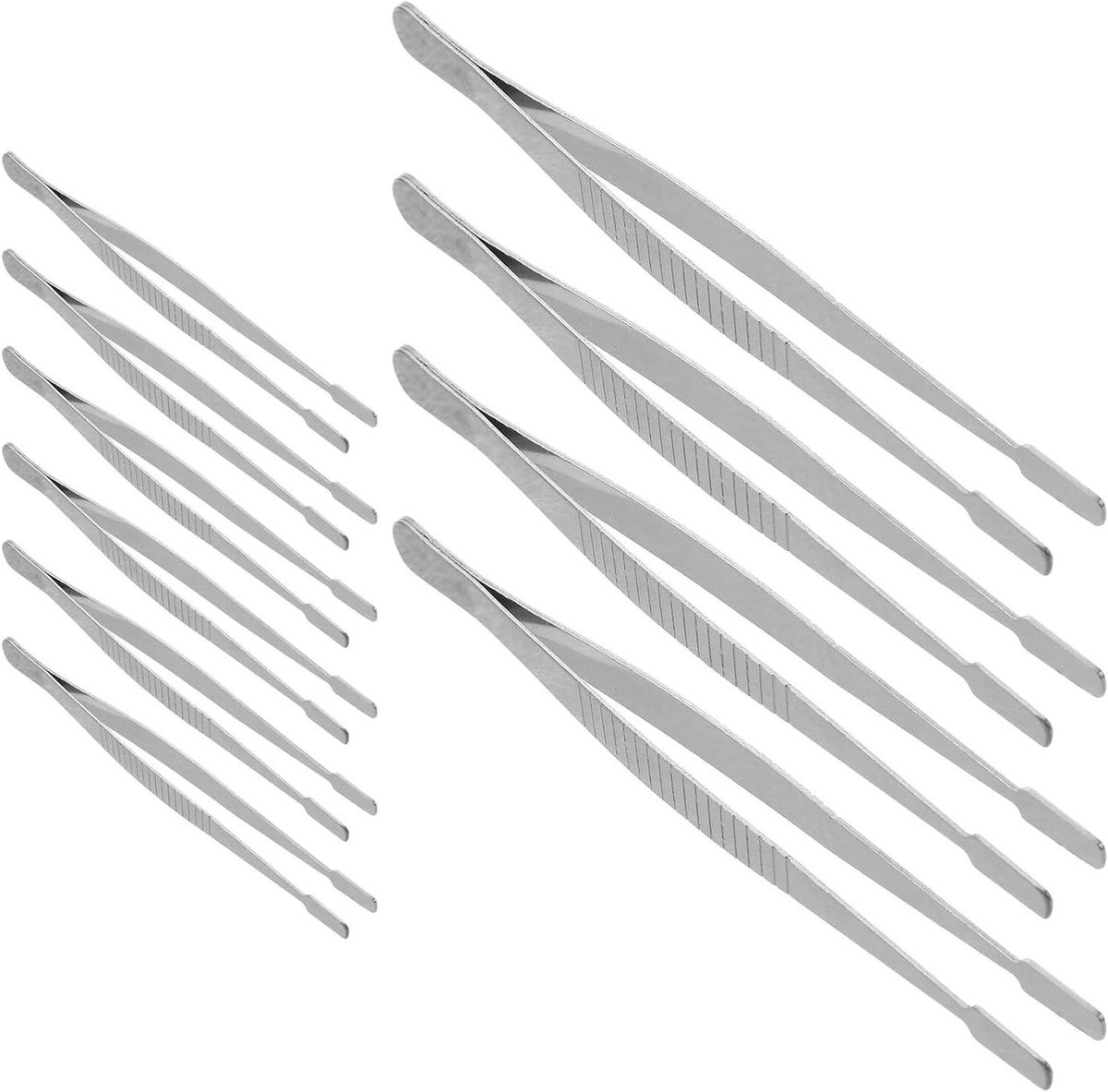 Roestvrijstalen Pincetten - Precisiehandgereedschap Verzamelaarspincetten - Postzegels Verzamelen - Brede Platte Punt - 10 stuks - Zilver