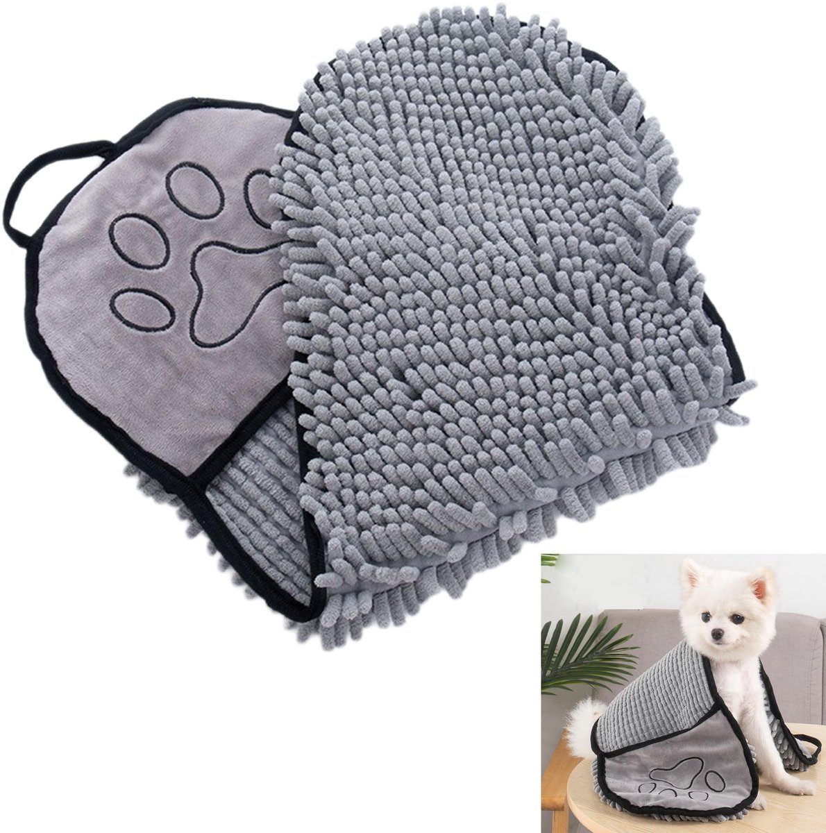 Omgoods - Hondenhanddoek Microfiber Grijs - Extra Absorberend en Sneldrogend voor Huisdieren