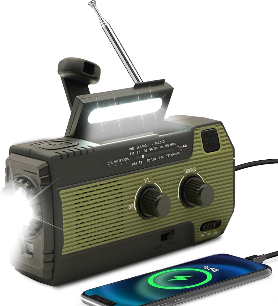 Omgoods - Noodradio met Handcrank en Solar - AM/FM Weer Alarm Radio