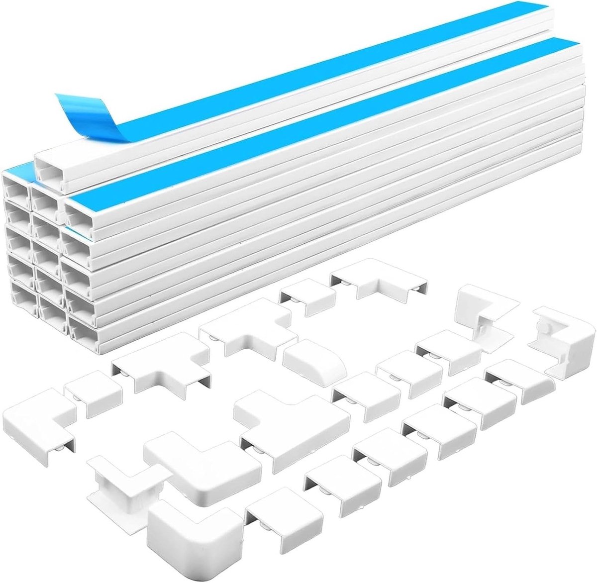 Omgoods - Zelfklevende Kabelgoot Wit - Set van 16 Stuks met Toebehoren - 400 x 20 x 10 mm