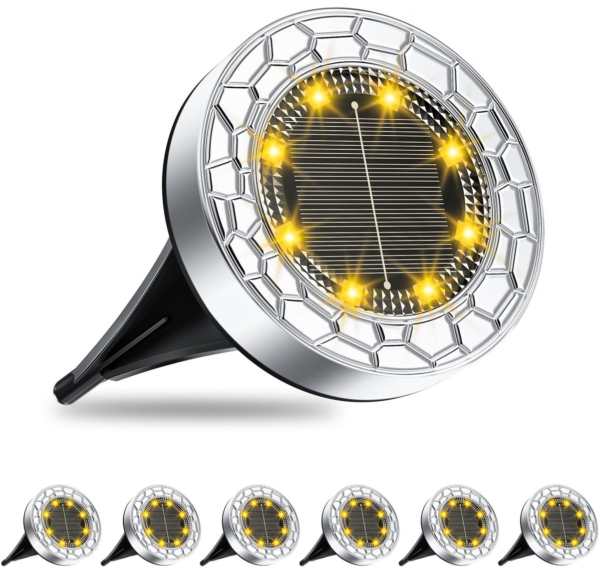 Omgoods - Set van 6 Zonne-energie Tuinverlichting met 8 LED's, Roestvrijstaal