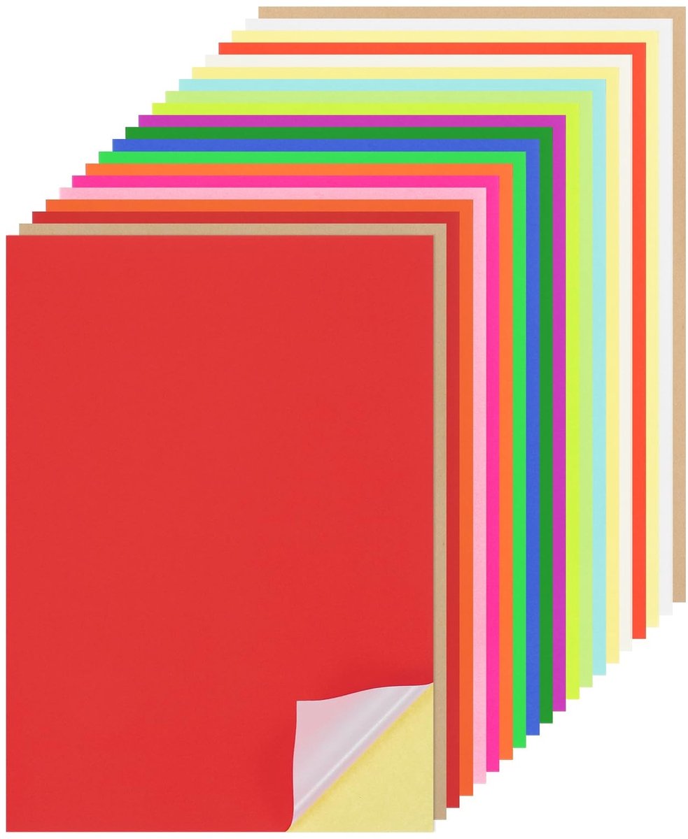 Omgoods - 50 Vel Zelfklevend Kleurrijk Papier A4 voor Creatieve Projecten