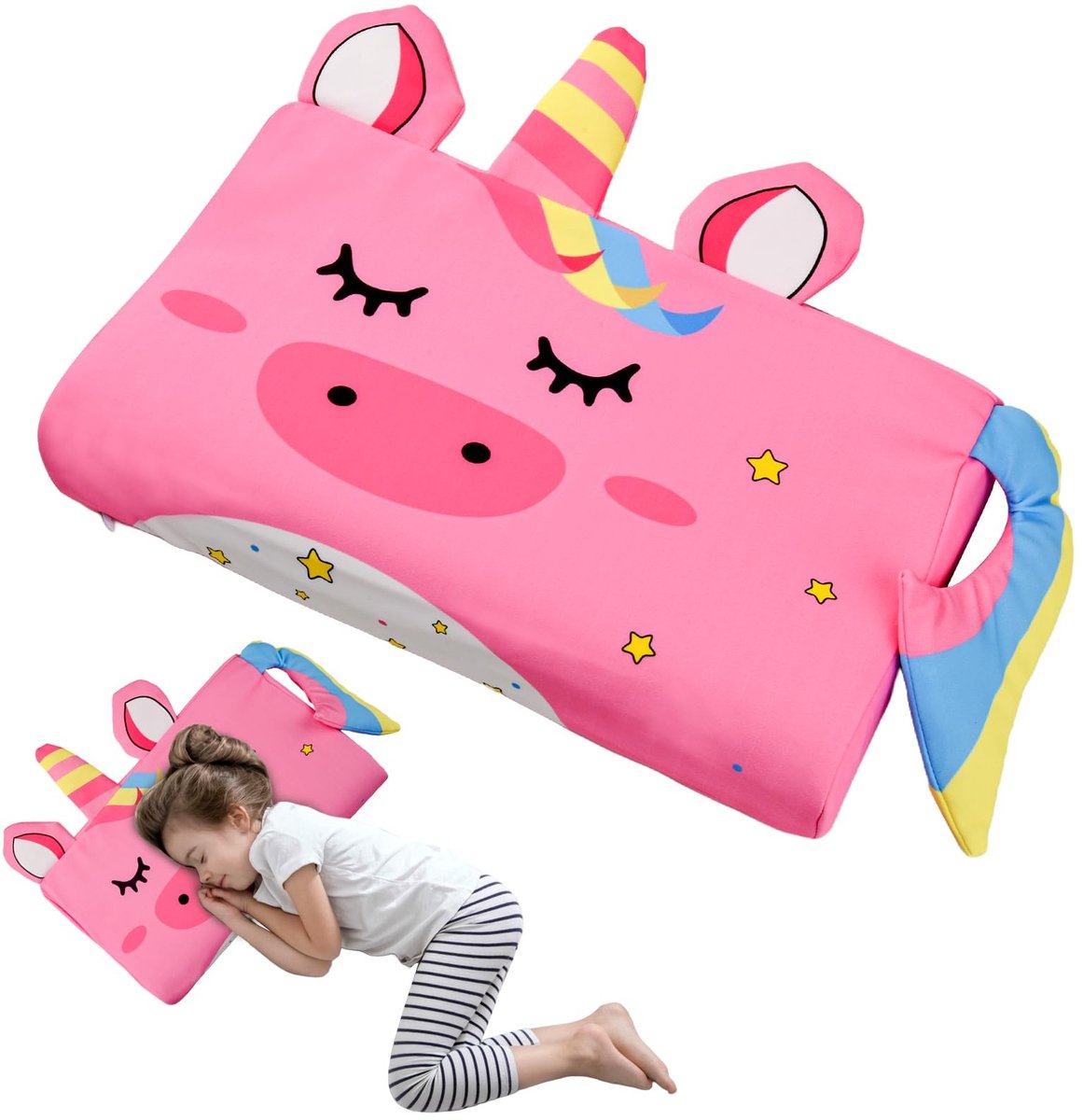 Omgoods - Kindermemoryfoam Kussen met Kussensloop - Hypoallergeen Anti-Mijt Neksteun Kussen voor Kinderen 3-10 Jaar Unicorn