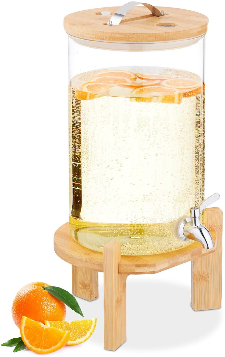 Omgoods - 8 Liter Drinkdispenser met Bamboo Stand en Thermometer