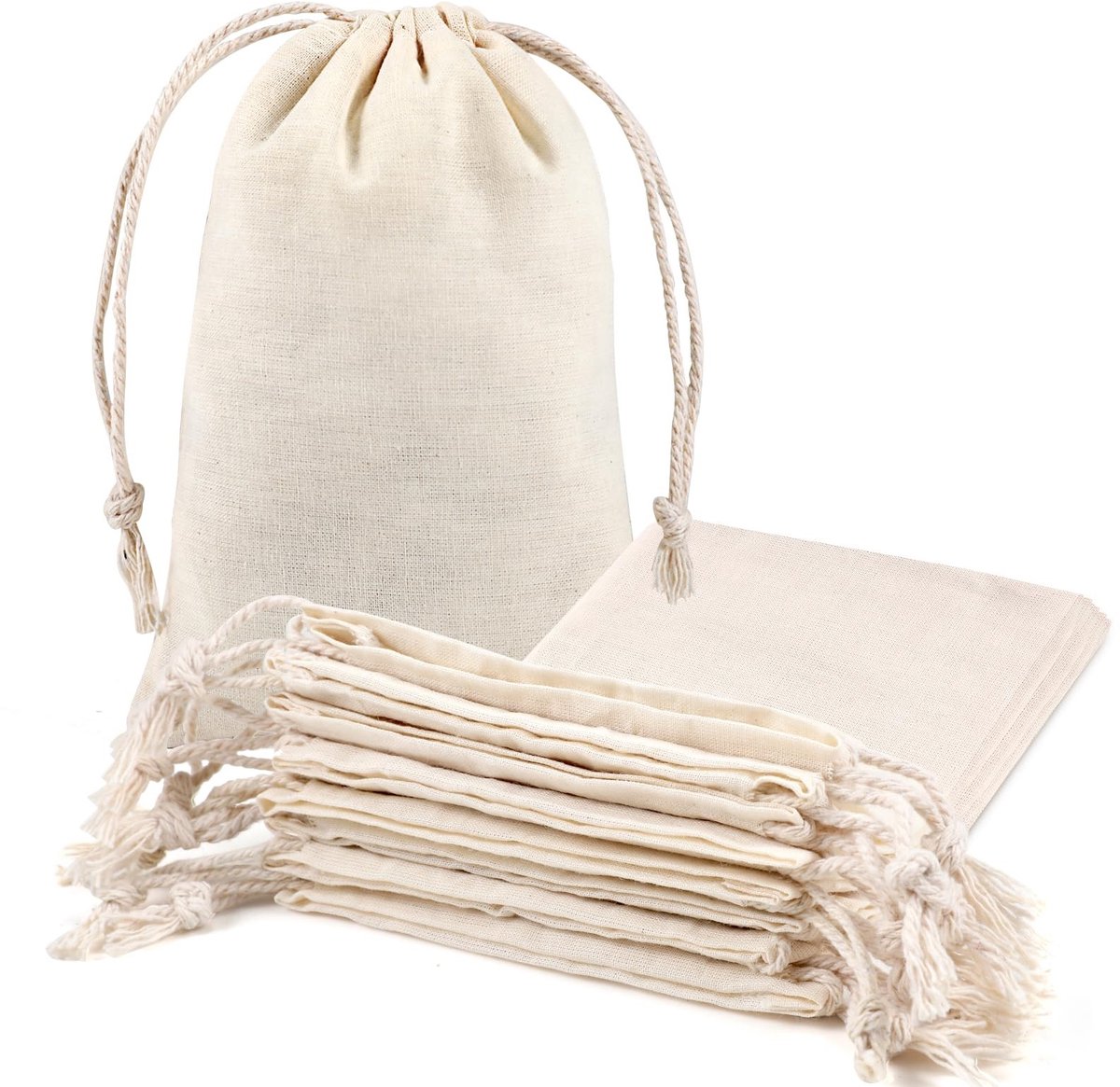 Omgoods- Stoffen Zakken 20 Stuks - Katoenen Zakjes met Koord - 25 x 30 cm - Herbruikbaar - Hypoallergeen - Milieuvriendelijk