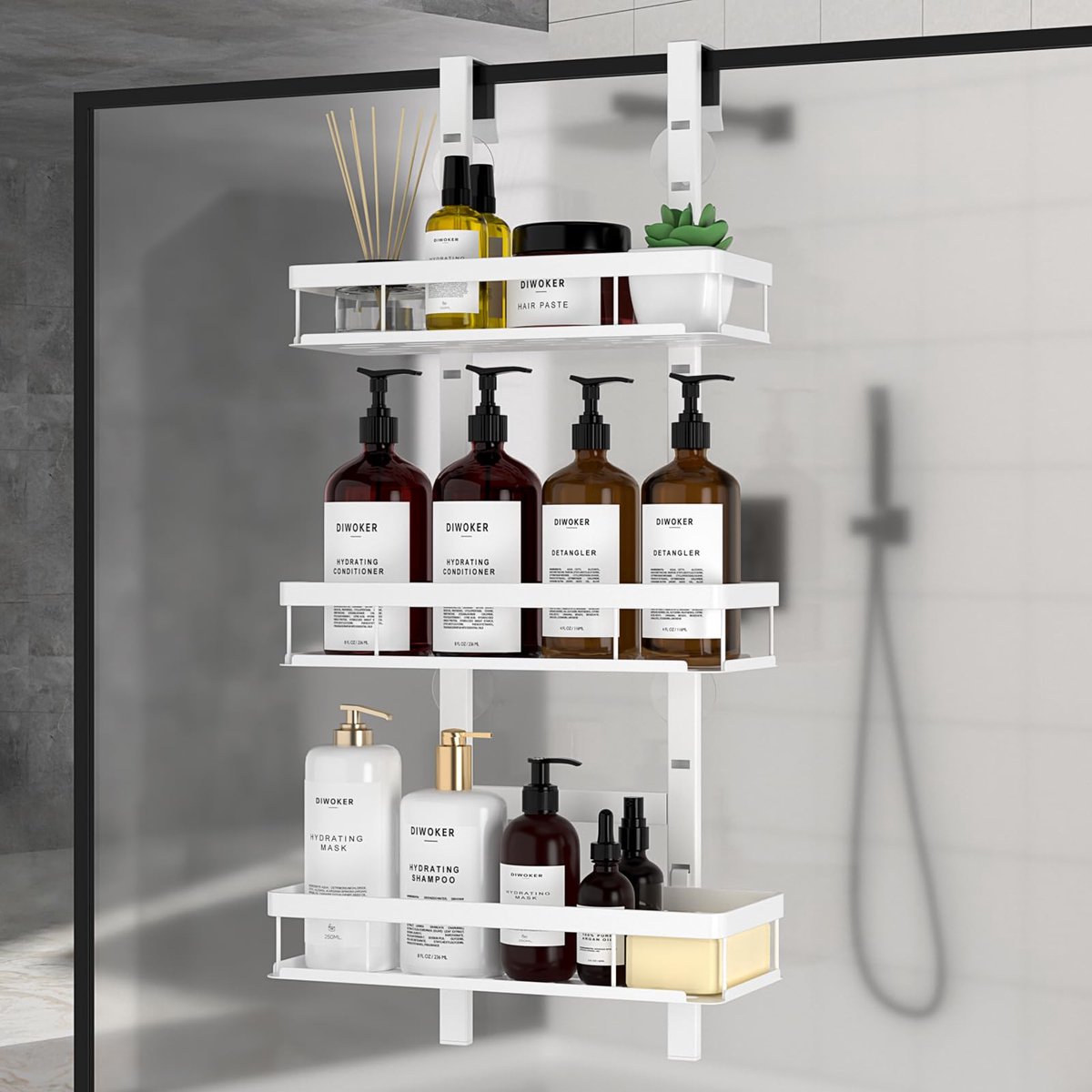 Omgoods - Hangend Doucherek Zonder Boren - Verstelbare Badkamer Organizer in Wit