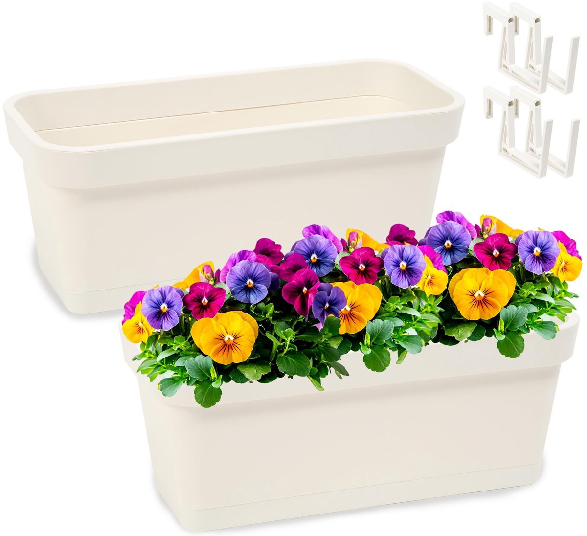 Omgoods - Set van 2 Plastic Bloembakken voor Balkon en Tuin