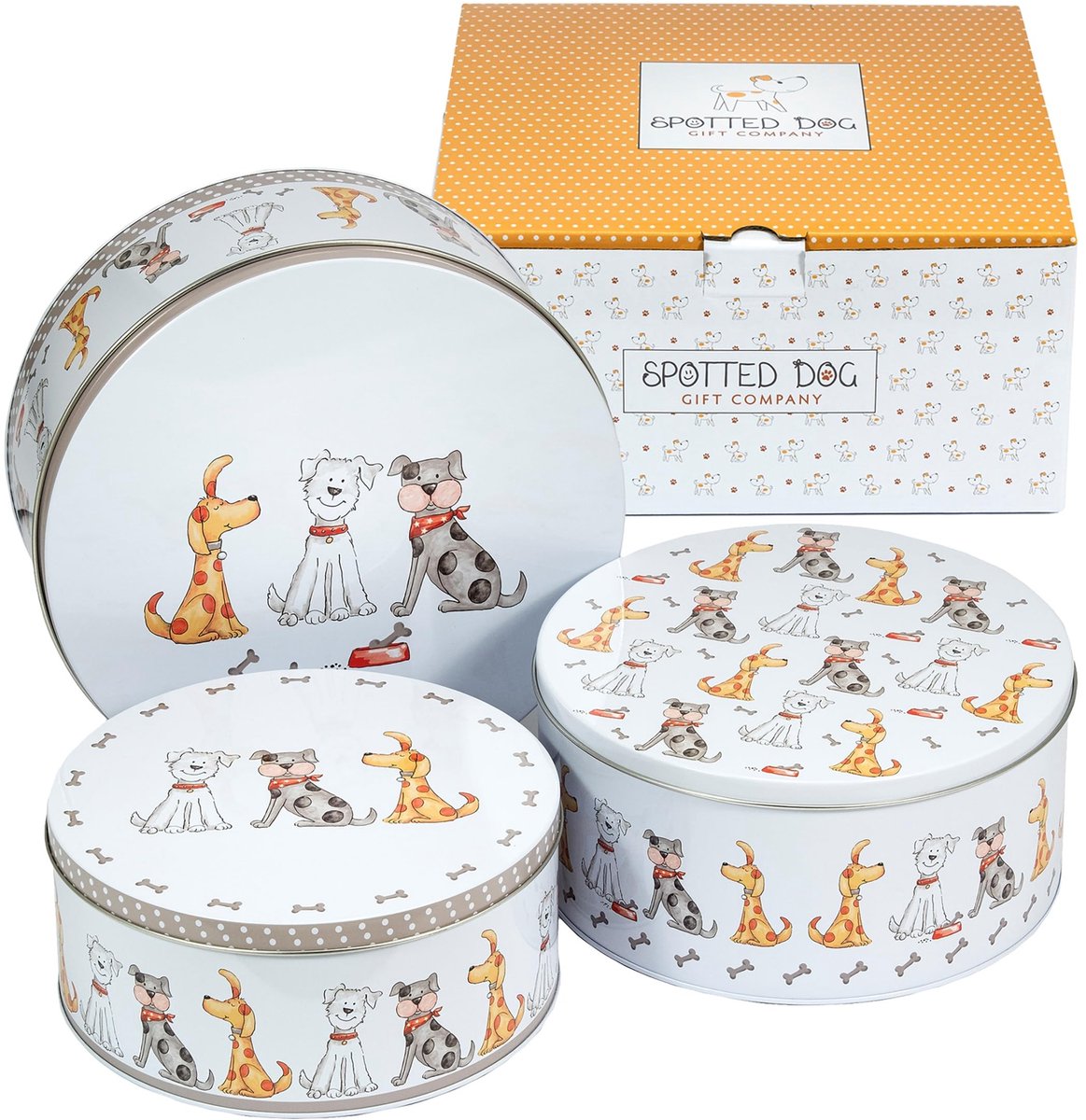Omgoods - Set van 3 Metalen Koektrommels met Hondenmotief voor Koekjes en Gebak