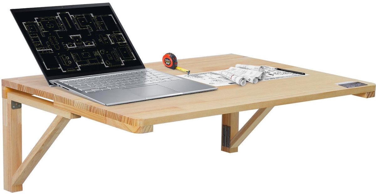 Omgoods - Wandmontage Vouwtafel 80 x 60 cm, Houten Opklapbare Desk