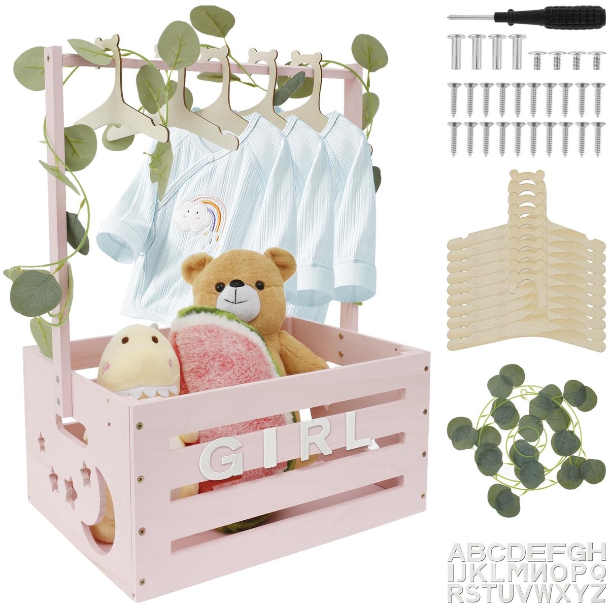 Omgoods - Houten Baby Basket met Handvat - Praktische Opbergdoos