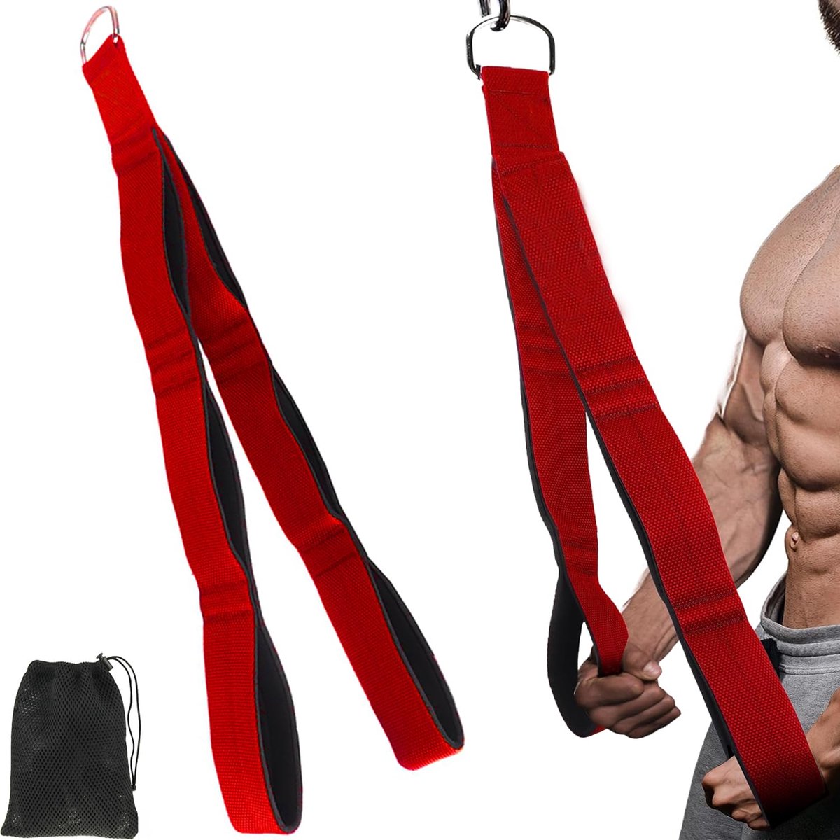 SnelShoppen - Triceps Touw Fitness Apparatuur - Krachttraining Spantouw met Opbergtas - Triceps-Trainer voor Lat Pulldowns - Geschikt voor Triceps Kra