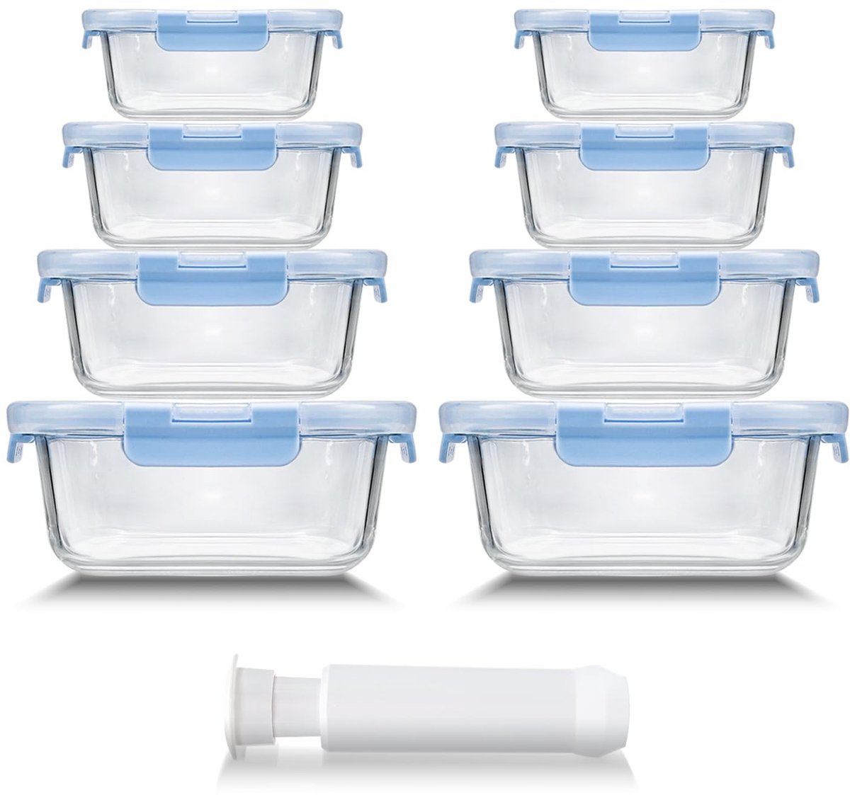 Omgoods - Set van 8 Glazen Bewaarcontainers met Deksel