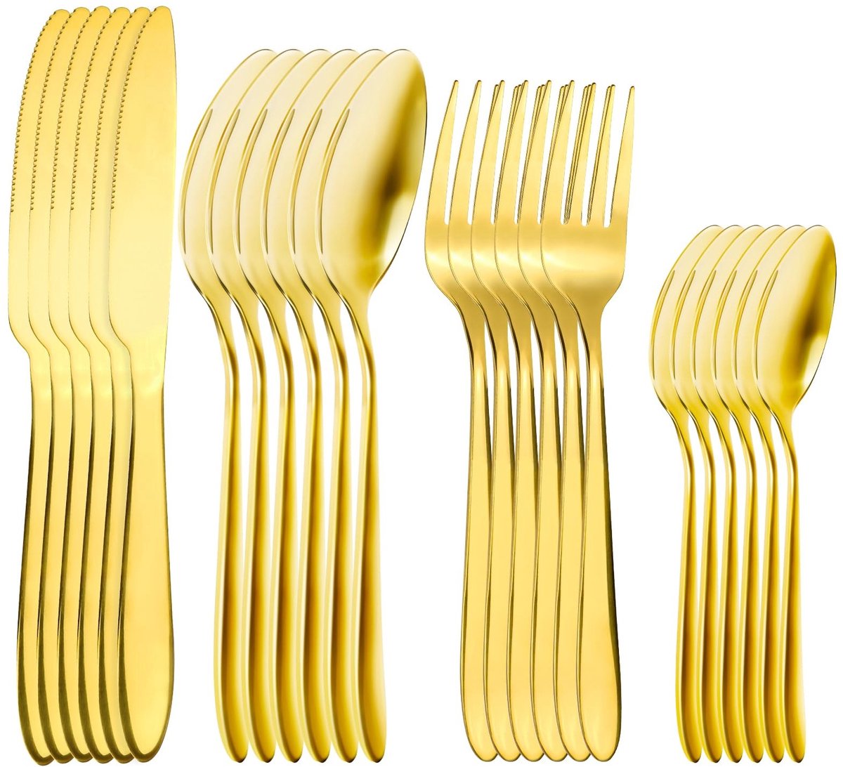 Omgoods- Bestekset 24 Stuks - Roestvrij Staal - Gouden Bestek - 6 Persoons - Vaatwasmachinebestendig - Comfortabele Handgreep - Eetgerei