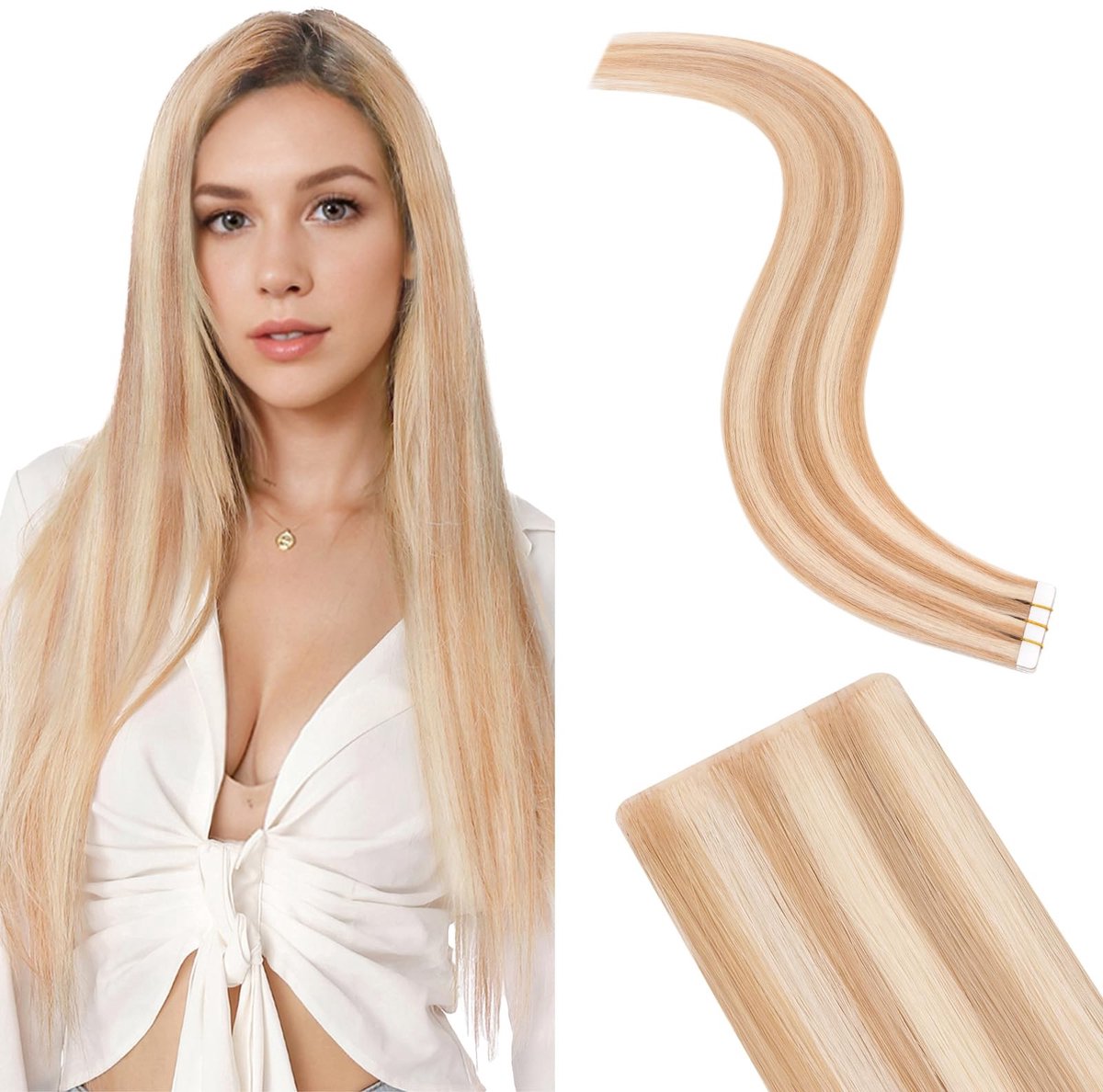 Omgoods - Onzichtbare Haarextensions met Tape, 10 Stuks, Gouden Bruin Mix