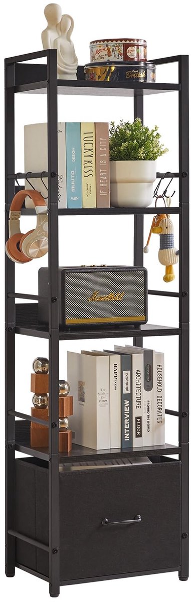 Omgoods - 5-Tier Ladder Boekenkast met Stoffen Lade voor Woonkamer