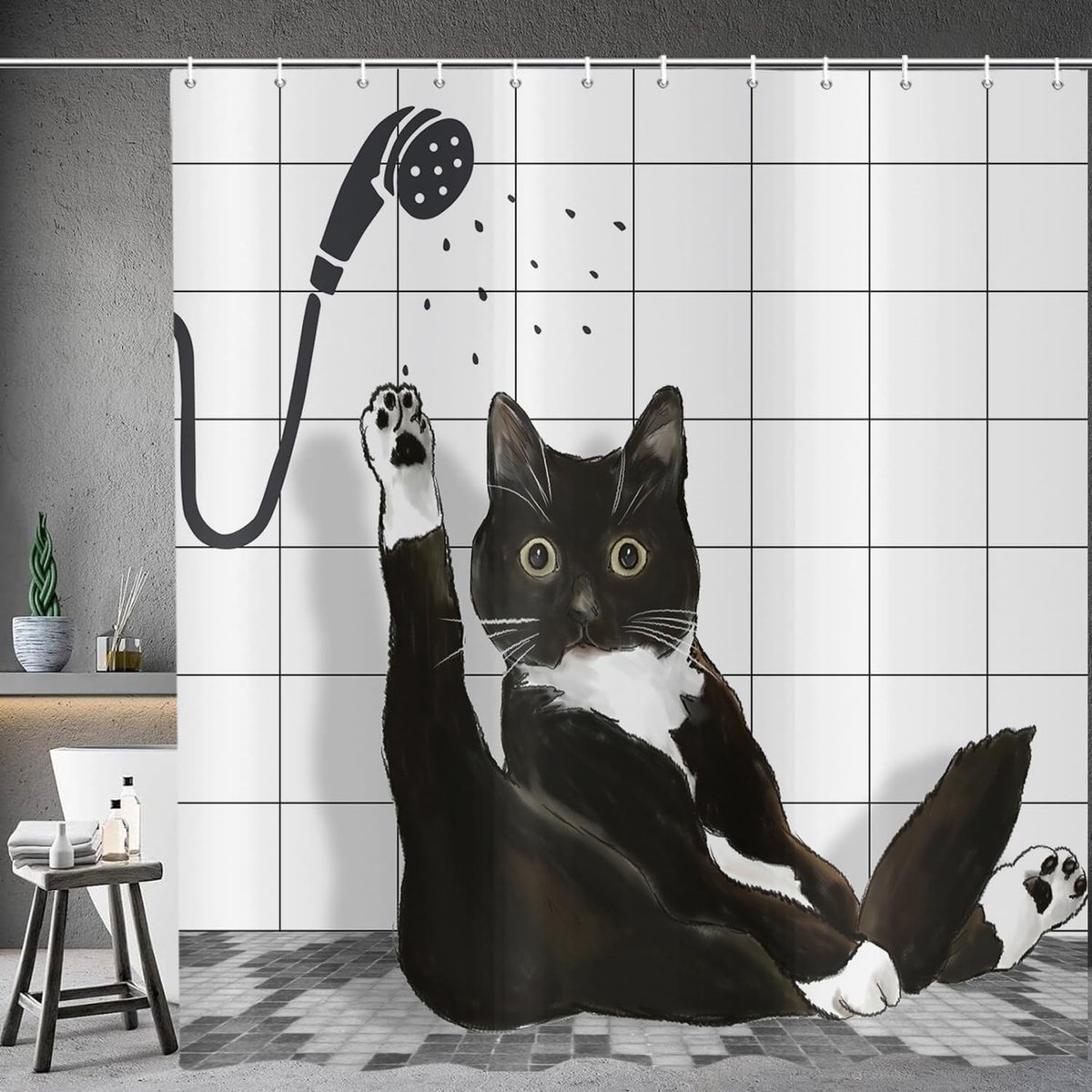 Omgoods - Waterdichte Douchegordijn met Schattige Kattenprint 180x200cm