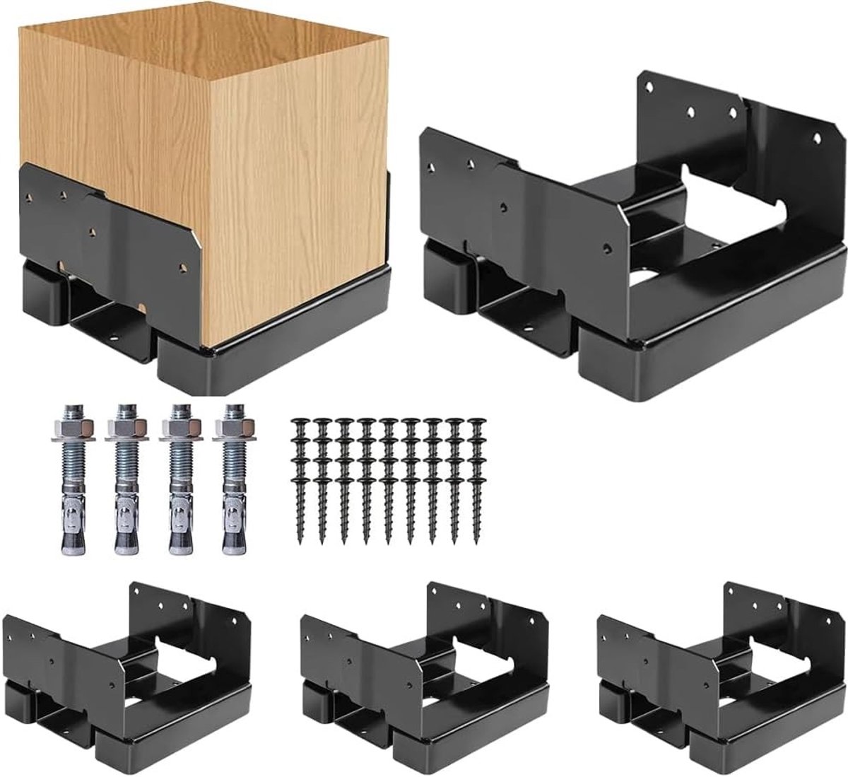 Paaldragers U-vormig 15,2 x 15,2 cm - Weerbestendige Stalen Paalhouders voor Hekpalen, Terraspalen en Pergola's - Set van 4 Stuks