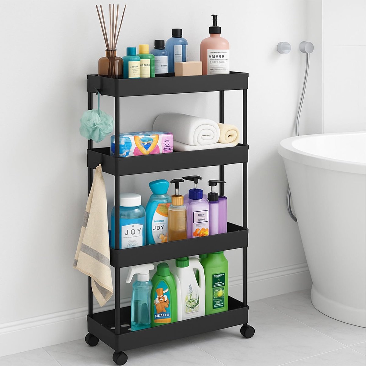 Omgoods - 4 Laags Slimme Opbergtrolley - Mobiele Organizer voor Keuken en Badkamer