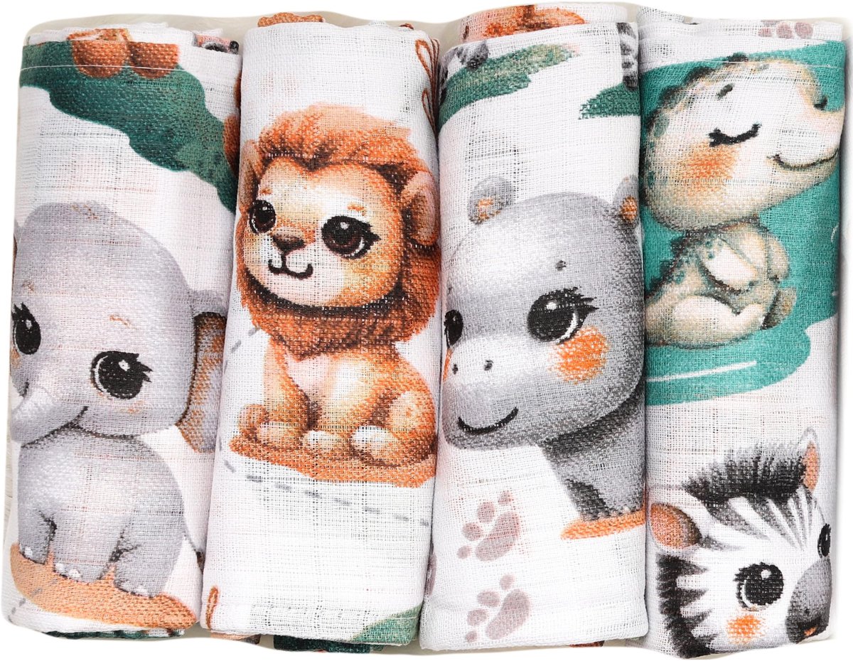 Omgoods - Set van 4 Musselin Doeken voor Baby's, 70 x 80 cm