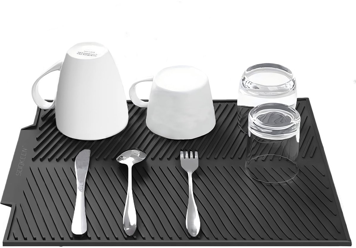 Omgoods - Silicone Afdruipmat Zwart - 50 x 40 cm - Antislip Droogmat