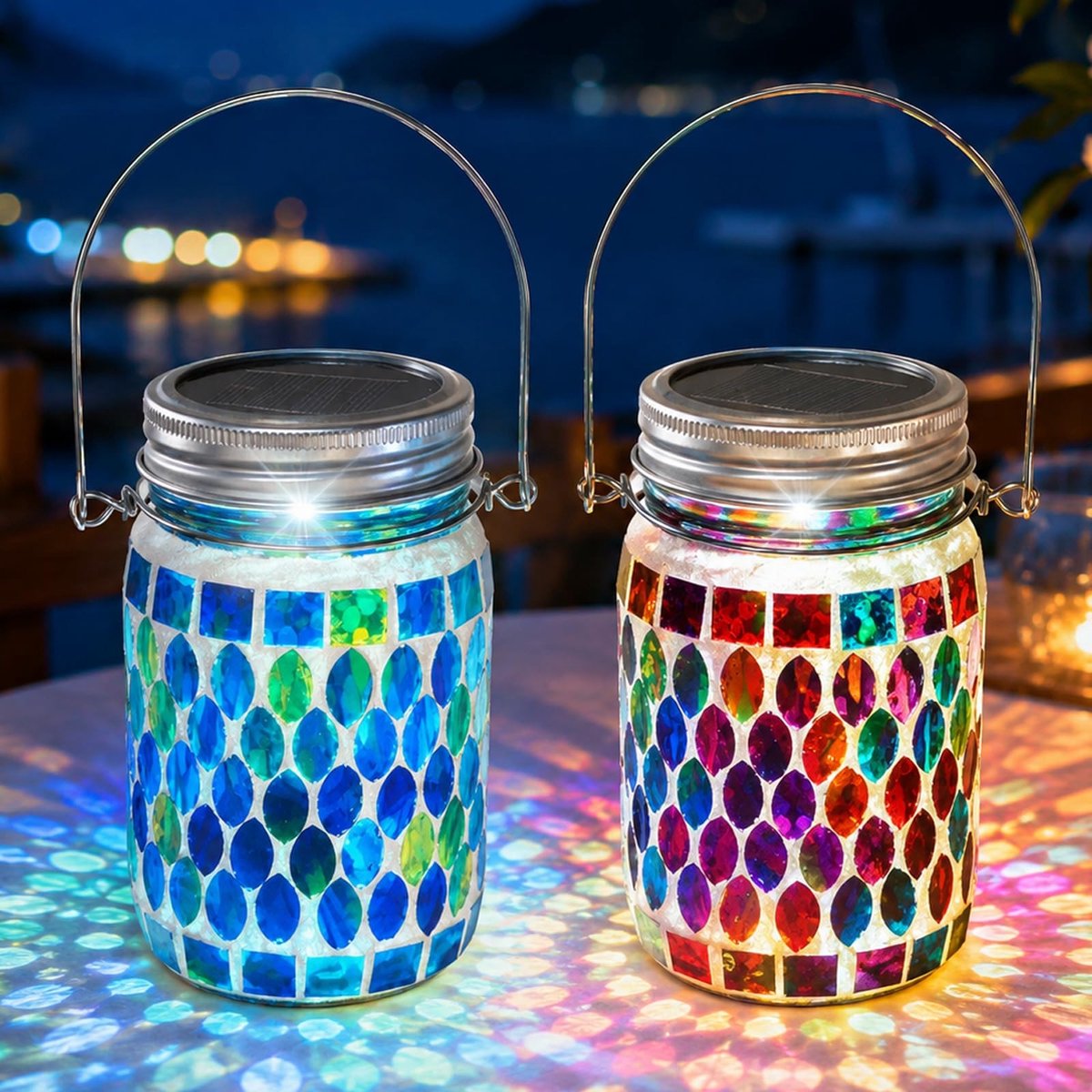 Omgoods - Set van 2 Zonne-energie Tuinlampen met Mozaïekglas
