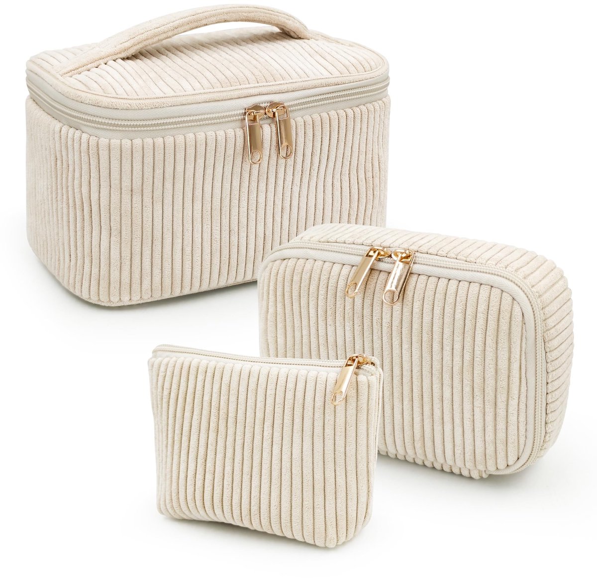 Omgoods - Set van 3 Cosmetische Tassen met Bloemenpatroon - Draagbare Make-up Tas voor Dames