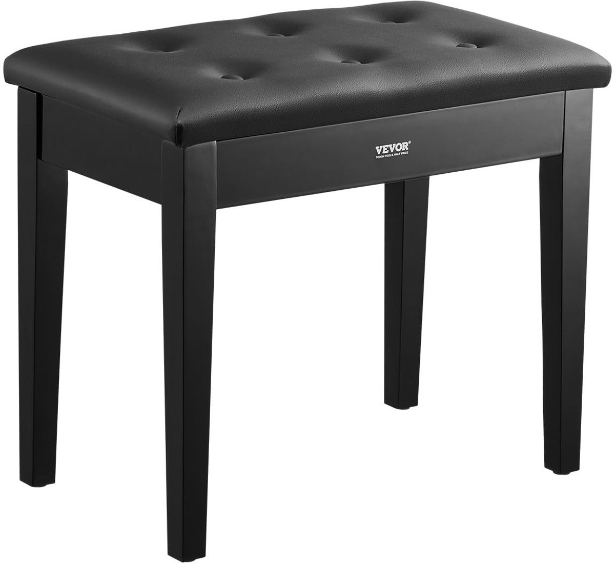 Omgoods - Ergonomische Pianobank met Opbergvak - Zwart 56x35x48.5 cm