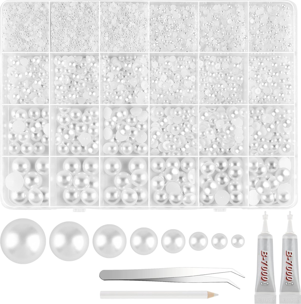 Omgoods - Set van 13000 Witte Flat Back Parels met Pincet voor Creatieve Klussen