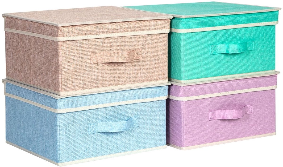 Omgoods - Set van 4 Opbergdozen met Deksel voor Kleding en Speelgoed