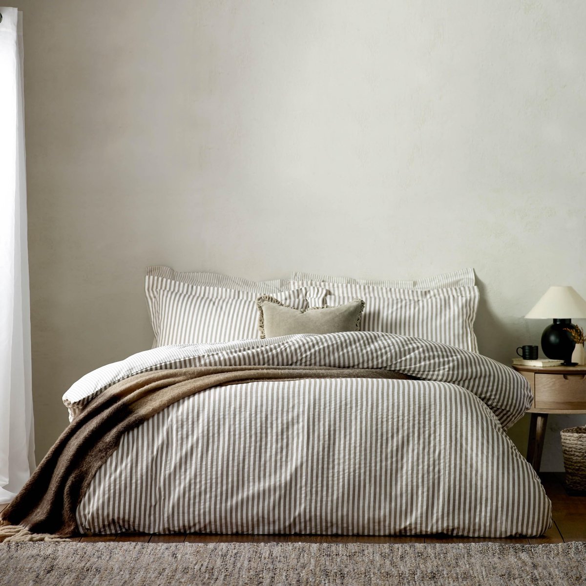Omgoods - Striped Dekbedovertrekset van Katoen met Omkeerbare Print